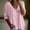 Pink, variant on Womens Cropped Top V Neck Ruffle Hem Flowy 3/4 Sleeve Cotton Linen Blouse Light Blue S