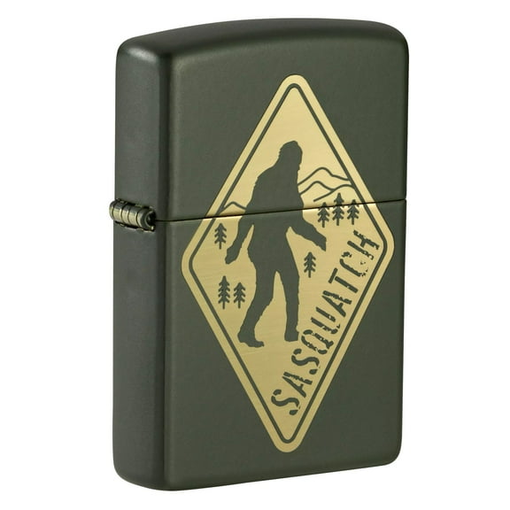 Zippo Lighter: Sasquatch Sign, Engraved - Green Matte 81620