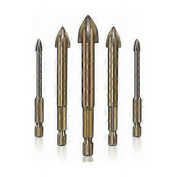 Brocas para baldosas de cerámica y vidrio, herramientas de perforación universales eficientes, brocas Phillips de carburo multifunción, 5 brocas para baldosas, baldosas de vidrio y hormigón