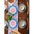 thumbnail image 2 of Pink Blue Ombre Table Runner 70 Inches, Modern Boho Ethnic Tie Dye Geometric Bed Runner Dresser Scarves Tabletop for Indoor Outdoor Parties/Ceremony/Banquet, 13" x 70", 2 of 8