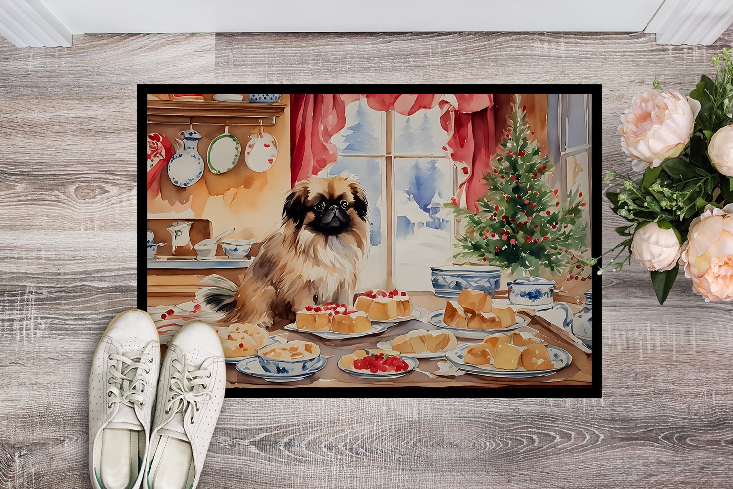 Carolines Treasures DAC3863JMAT 24 x 36 in.  Pekingese Christmas Cookies Doormat