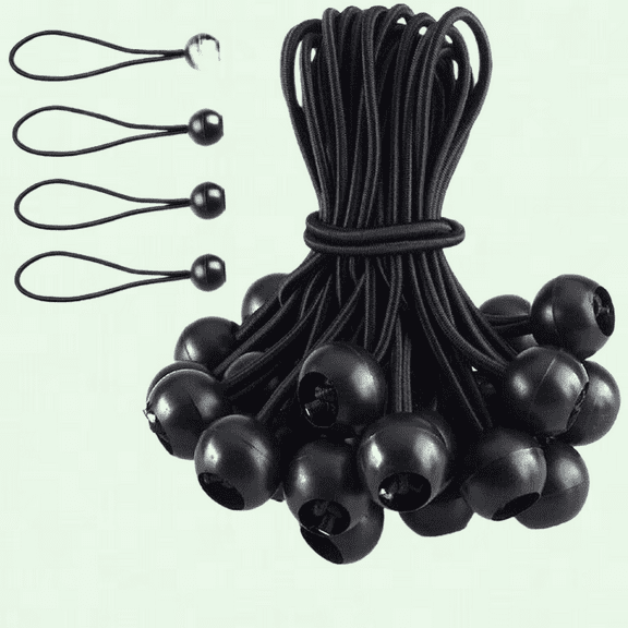 50 PCS Ball Bungee Cords, 6 Inch Heavy-Duty Tarp Ball Tie Downs, Black
