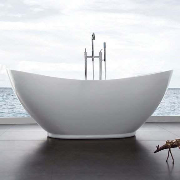 Parker 69 Inch Acrylic Double Slipper Freestanding Tub - No Faucet Drillings