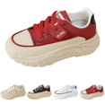 thumbnail image 2 of AUDeals Women’s Leather Platform Sneakers Thick Soled Chunky Lace Up Breathable Casual Trainers Non Slip Walking Dad Shoes (Red, 6), 2 of 5