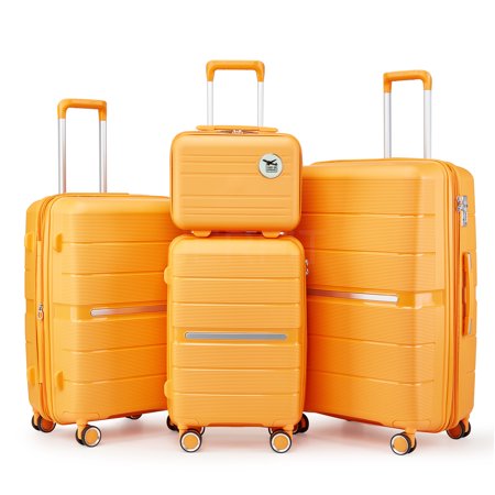 JERFIT 4-Piece Hardshell Spinner Luggage Set with TSA Lock, Expandable Orange Suitcases (14/20/24/28 Inch) Lightweight Polypropylene
