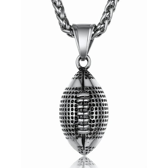 KeyStyle Football Pendant Necklaces for Men Stainless Steel Chain Necklaces for Athlete Sports Lover Jewelry Necklace Father Day Valentine's Day Gift for Men