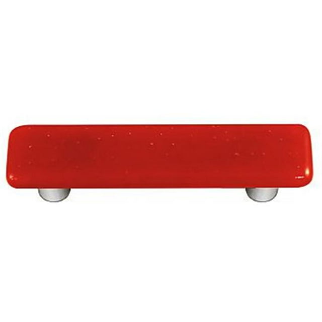 Hot Knobs HK1003-PA Brick Red Rectangle Glass Cabinet Pull - Aluminum Post