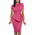 thumbnail image 1 of HSHDLDF Women Fashion Peplum Bodycon Short Sleeve Bow Club Ruffle Pencil Party Dress, 1 of 5