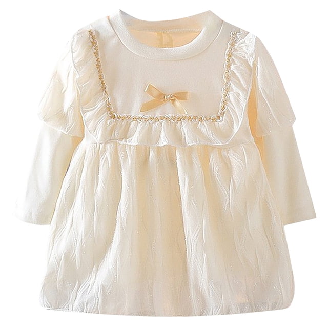 Robes pour Adolescentes Manches Longues Col Rond Robe Style Petit Parfumé Dentelle Nœud Manches Longues Col Rond Blanc 90