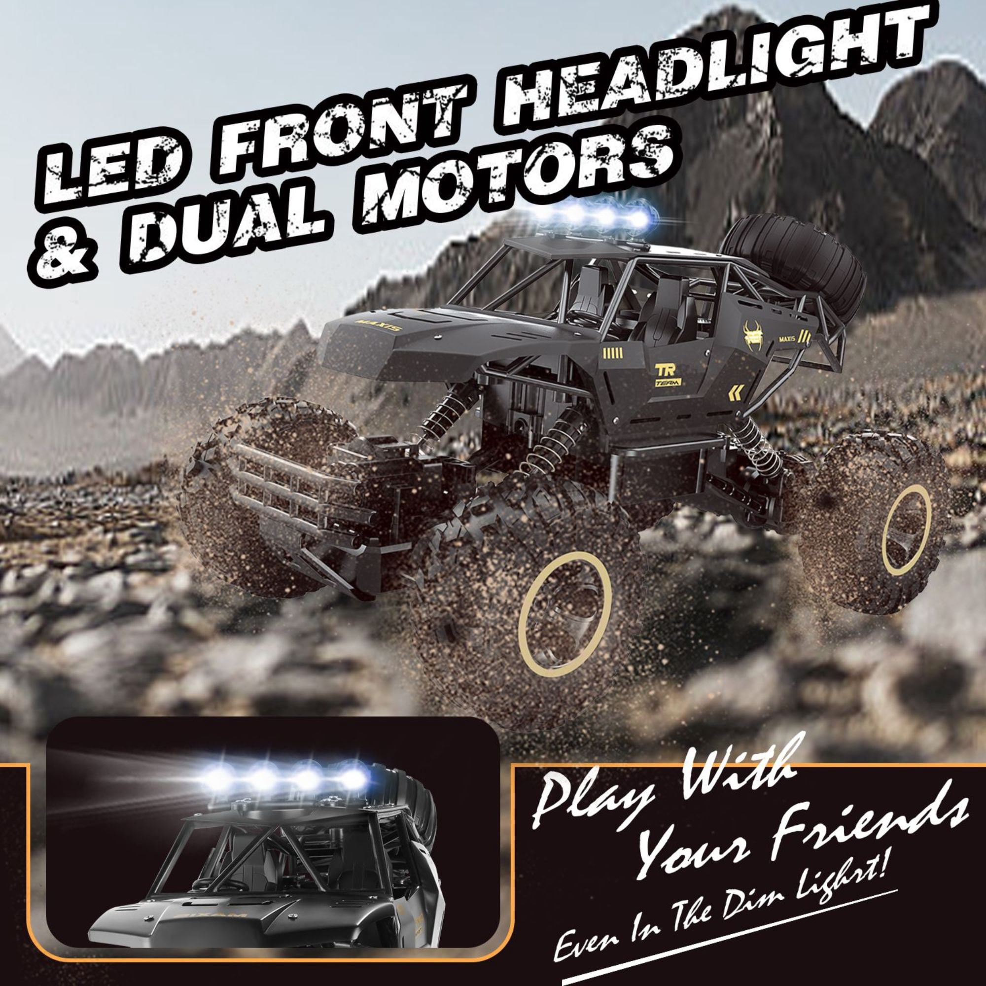 RC Rock Crawler Monster Truck 1:12 Scale 4WD Remote Control Car with 2 Batteries