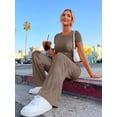 thumbnail image 6 of MLDRA Women’s 2-Piece Lounge Set Workout Set Crop Top & Wide Leg Pants Vacation Travel Outfit Sweatsuits Sets Brown S, 6 of 7
