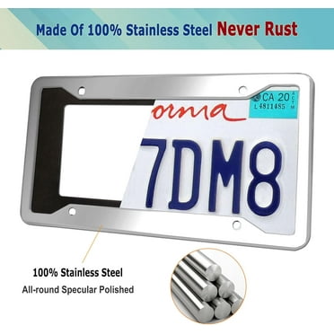 2 Pcs 4 Holes Stainless Steel License Plate Frame， Car License Plate Holder Bracket