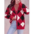 thumbnail image 5 of PRETTYGARDEN Women's Cardigan Argyle Winter Sweaters Cozy Warm Chunky Knit, Long Sleeve V Neck, Color Block Plaid, Button Up Pocket,Trendy Fall Jackets, Holiday Going Out Outfits, 5 of 9