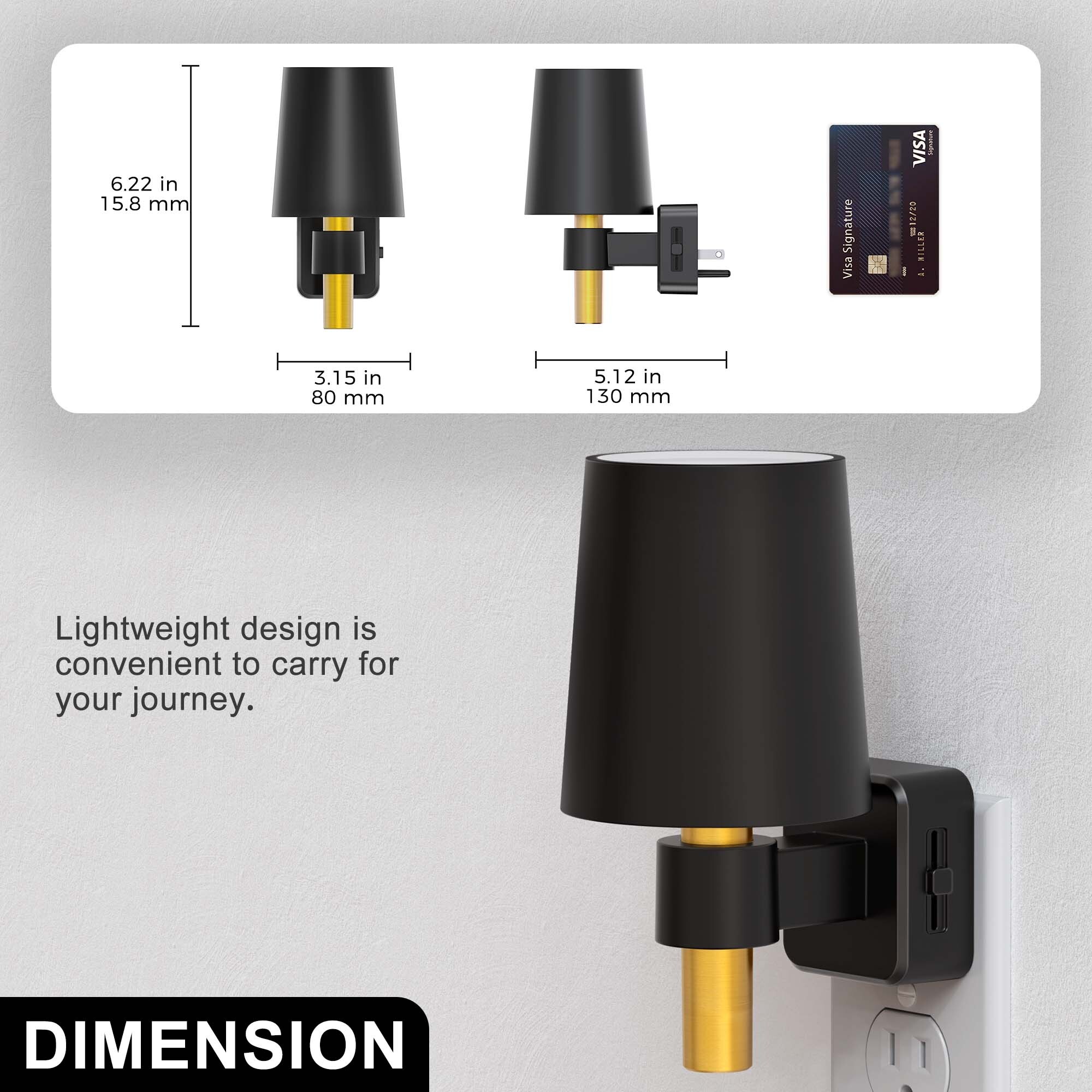 YANSUN 1W Vintage Plug-in Night Light with Black Shade, Dimmable 3000K Auto On/Off Dusk-to-Dawn Sensor for Bedroom, Hallway, Stairway