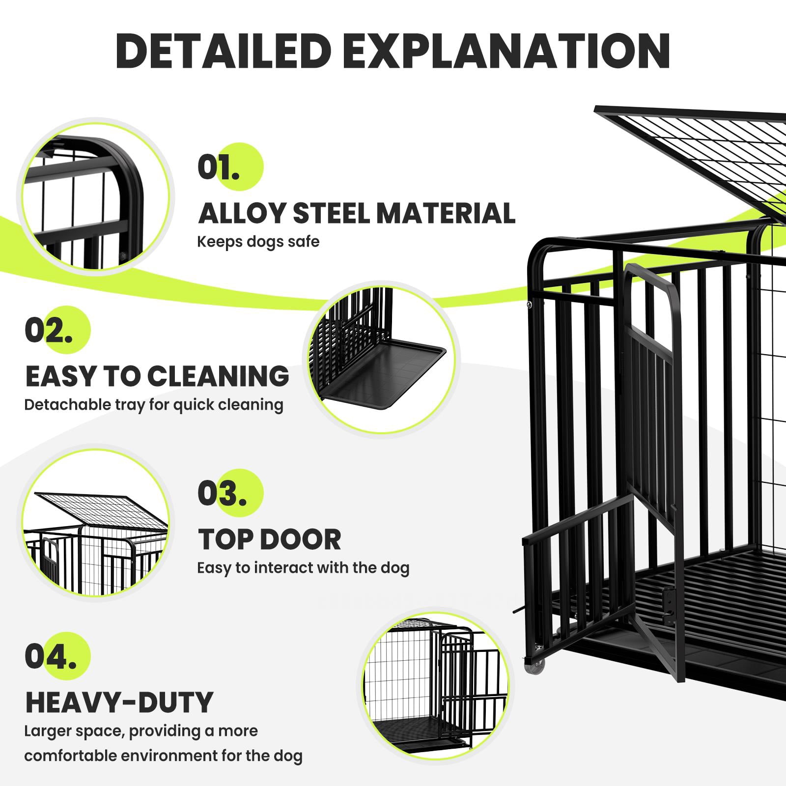 ZhuotongHeavy Duty Metal Dog Crate with Wheels, 36.4in, Lockable Top Door & Removable Tray, Indoor Outdoor Kennel for Small to Medium Dogs