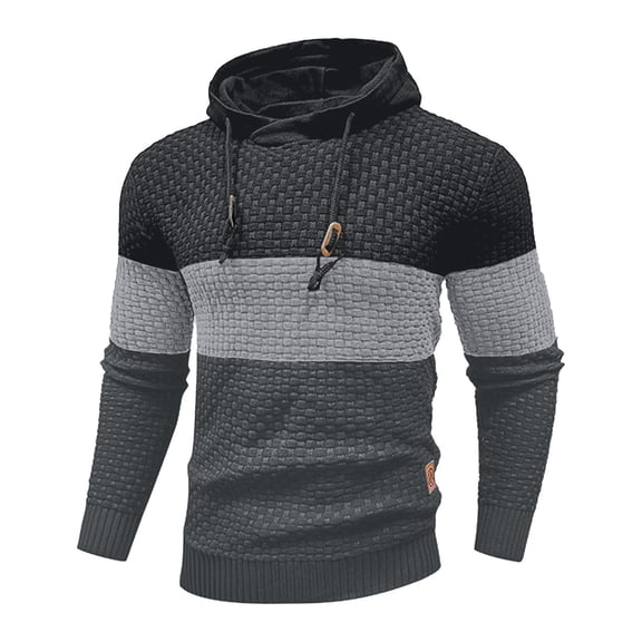 LpwkSSA Men's Hooded Sweatshirt Stripe Print Outdoor Sports Hoodie Long Sleeve Color Matching Casual Fashion Pullover Hoodie with Pocket Black L