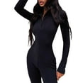 thumbnail image 3 of KOMOO Women Long Sleeve Bodysuit Solid Color Lapel Slim Romper Long Bell-bottomed Trousers Jumpsuit, 3 of 4