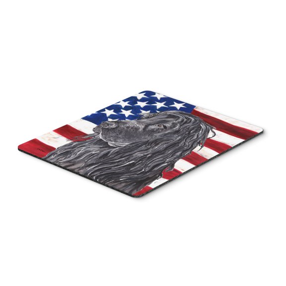Black Cocker Spaniel with American Flag Mouse Pad Hot Pad or Trivet