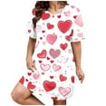 thumbnail image 1 of RANJIE Chemise de Nuit Grande Taille pour Femmes Imprimé Cœur Manches Courtes Col Rond Robe de Nuit Ample pour la Saint-Valentin, Rouge 3TG, 1 of 4
