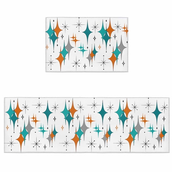 Kitchen Rugs and Mats 2 Pieces Mid Century Geometric Runner Rug Sets Modern Teal Turquoise Soft Comfort Standing Kitchen Mats for Floor Absorbent Area Rugs Carpet Non Slip Cushioned Doormat