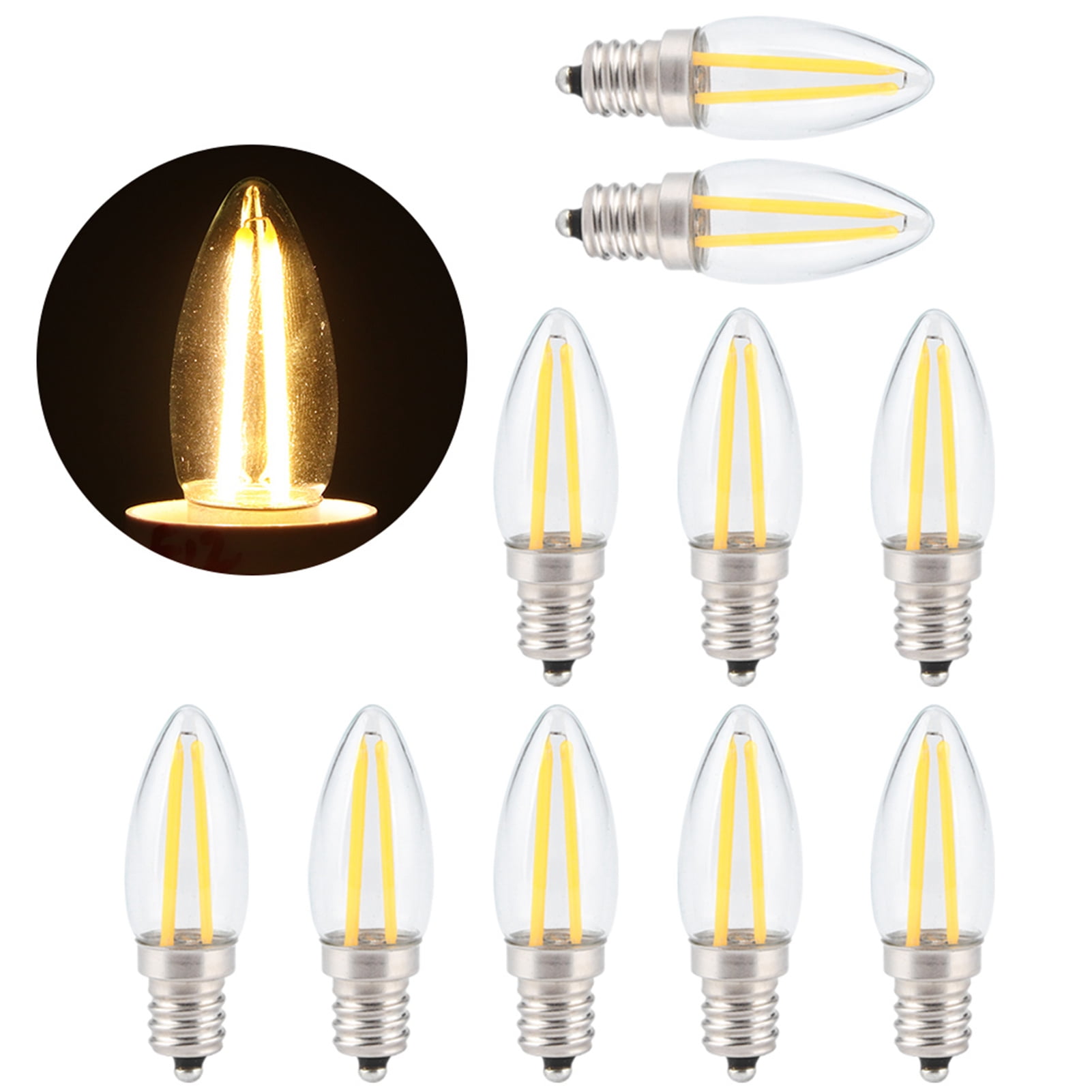 Sorven Lighting Fixtures Bulb 10Pcs E12 Long Filament Small LED Light Bulbs Dimmable Lamp 1.5W AC110V for Home Lighting