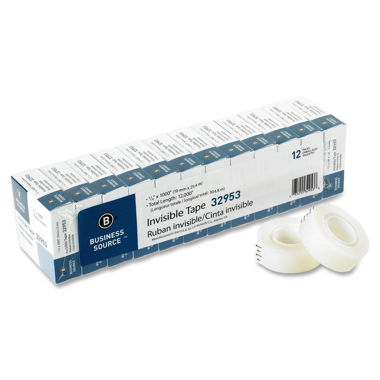 Invisible Tape, 1 Core, 3/4x1000, 12/PK, Clear (BSN32953) - PACK OF 2 (Total 24 rolls)