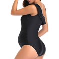 thumbnail image 3 of Star Maternity Off Shoulder One Piece Swimsuit Flounce Floral Ruffled Pregnancy Bathing Suit Black (S, 3 of 4