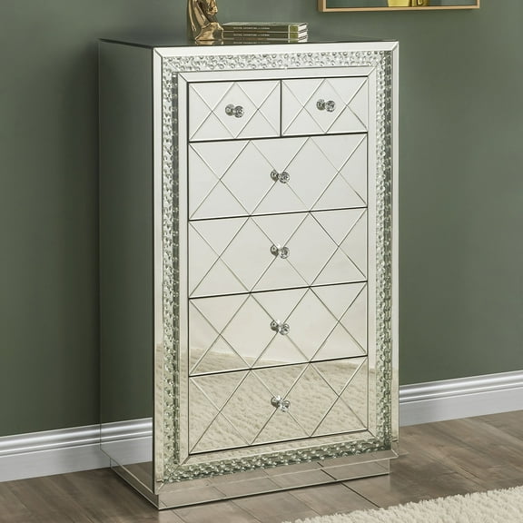 Acme Nysa Cabinet, Mirrored & Faux Crystals Inlay