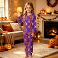 thumbnail image 2 of CAIVO Skull Printed Halloween 2 Piece Pajama Set Girls, Round Neck Long Sleeve Shirt With Matching Jogger Trousers, Kids Holiday Nightwear Loungewear, 2 of 4