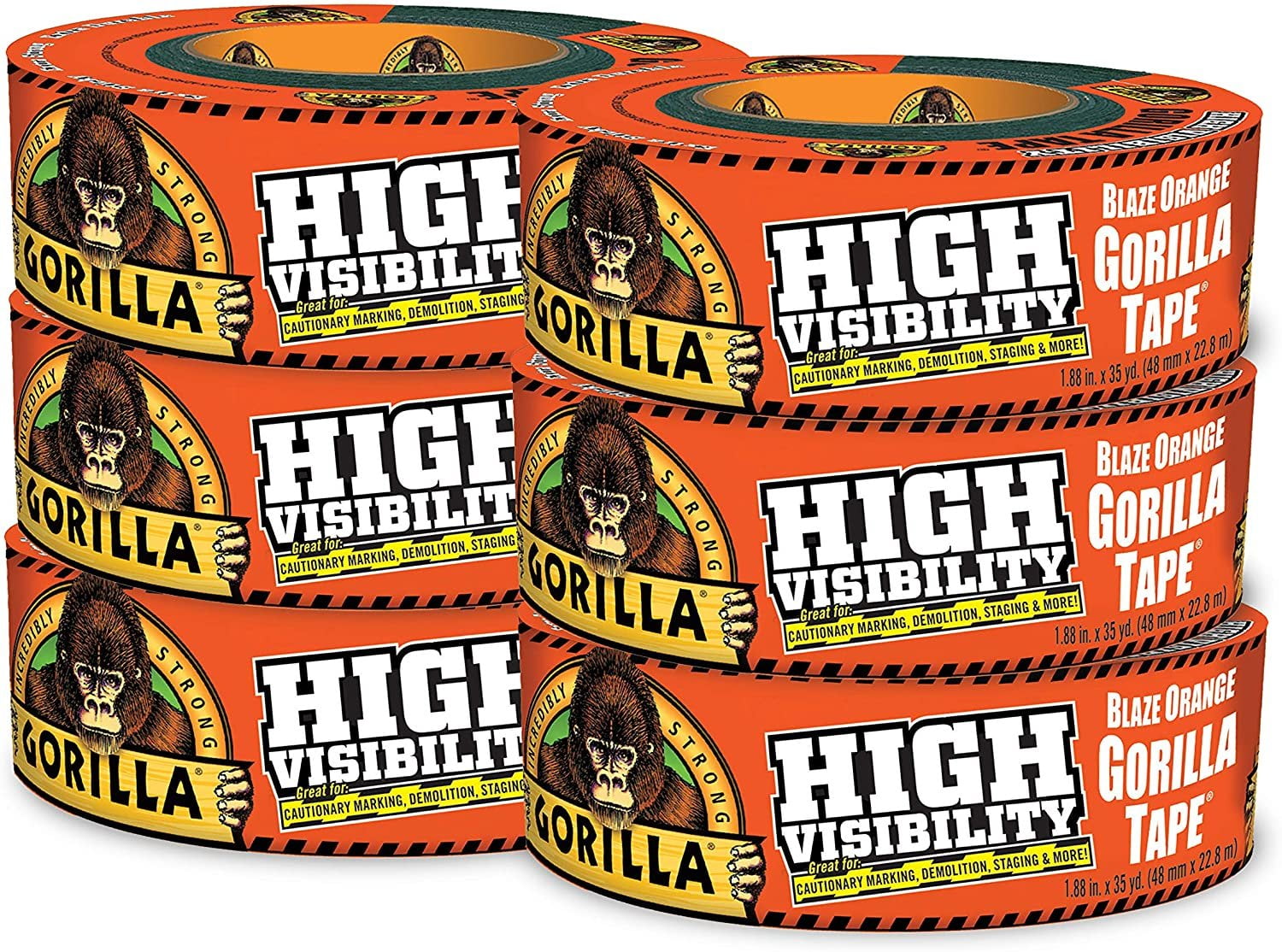 Blaze Orange, 1.88" x 35 yd Gorilla High Visibility Duct Tape Pack of 1 