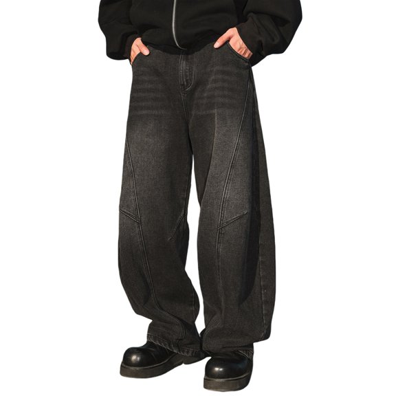 Jeans For Men Retro Washed Split Design Loose Tapered Straight Wide Leg Denim Trousers Comfortable Casual Daily Wear Fall Pants For Men Black L