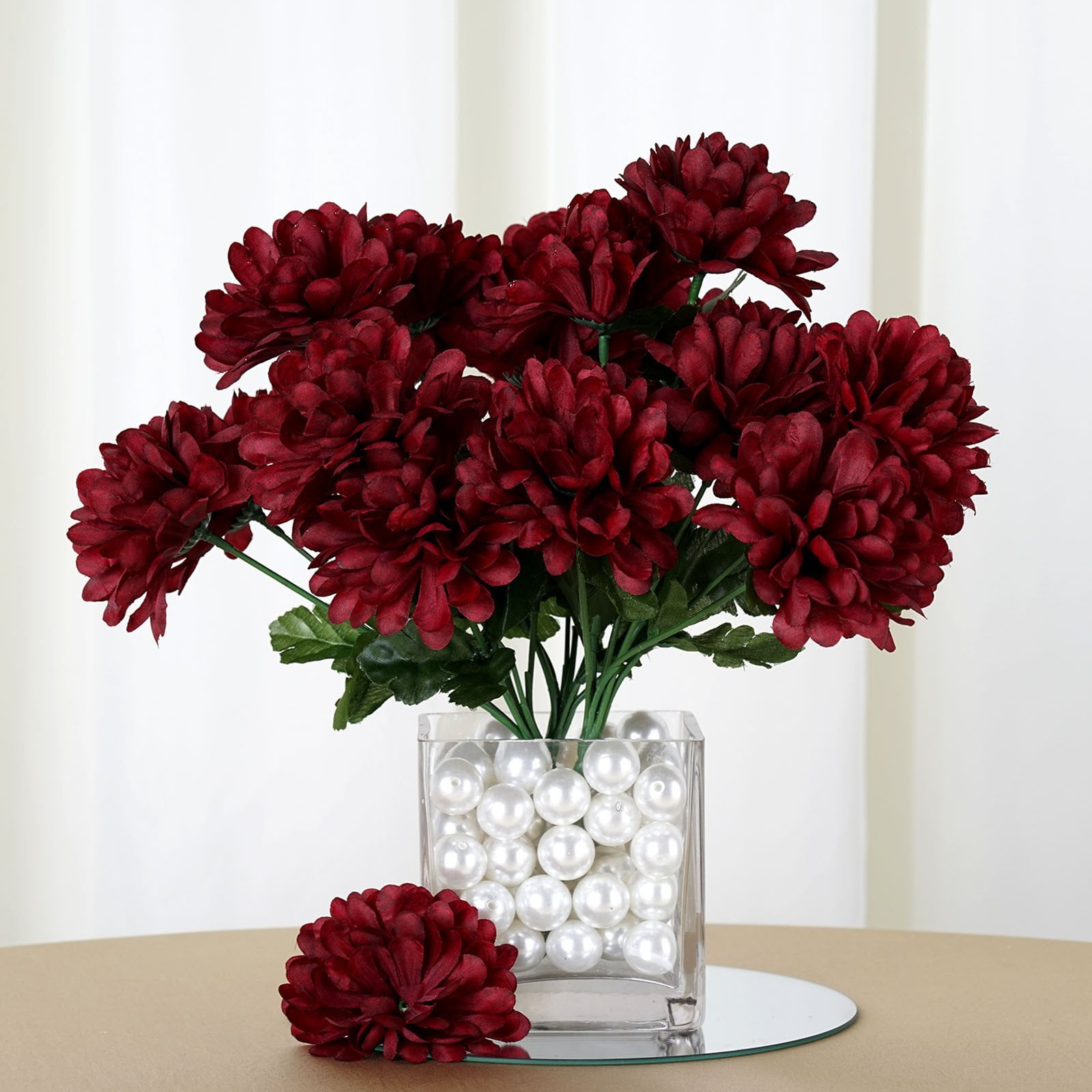 BalsaCircle 84 Chrysanthemum Mums Balls Silk Wedding Flowers Burgundy