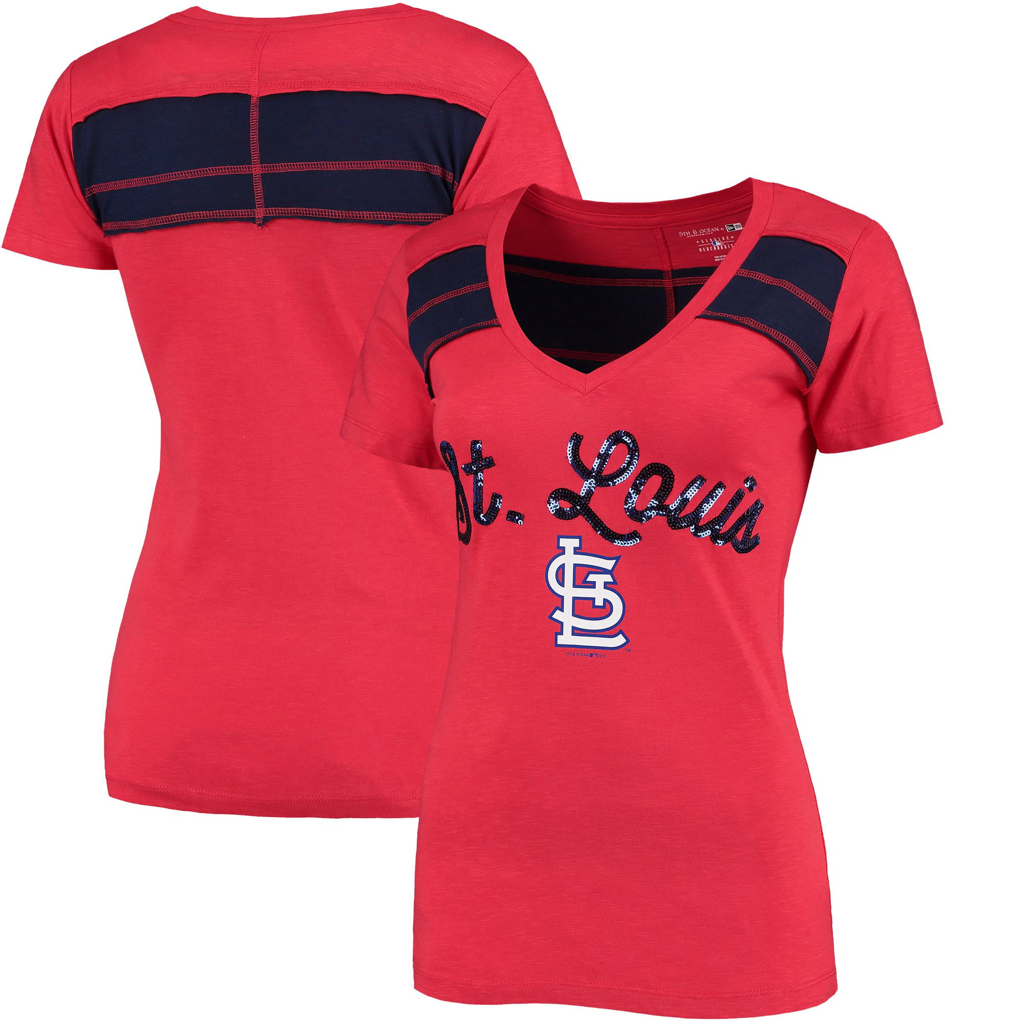 St. Louis Cardinals 5th & Ocean by New Era Women&#39;s MLB Slub V-Neck With Contrast Inserts T-Shirt ...