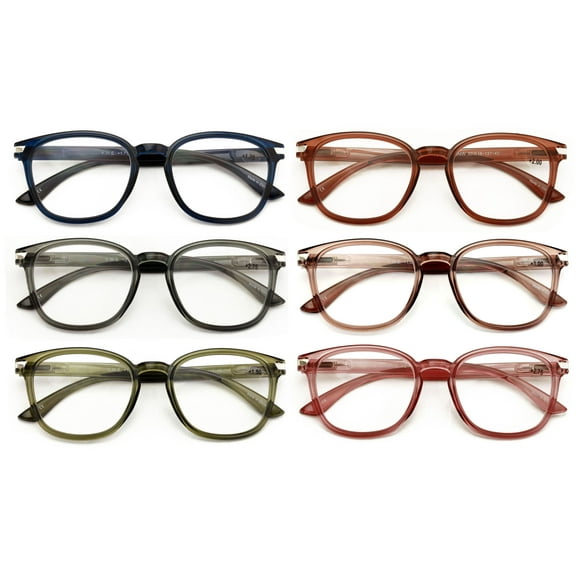 6 Pairs Round Lightweight Reading Glasses - Translucent Clear Spring Hing Reades Men Women 7019  1.00