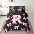 thumbnail image 2 of Castle Fairy Pink White And Black Toddler Bed Set 7-Piece,Black Pink Bow Quilts Bedding Comforter Set,R Letter Girls Bedding Sets For Twin Beds, 2 of 8