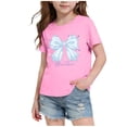 thumbnail image 2 of Tranfacy Kids Girls 3-14 Years Summer Tops Short Sleeve Round Neck Bow Print Breathable Casual Daily Blouses Shirts, 2 of 5