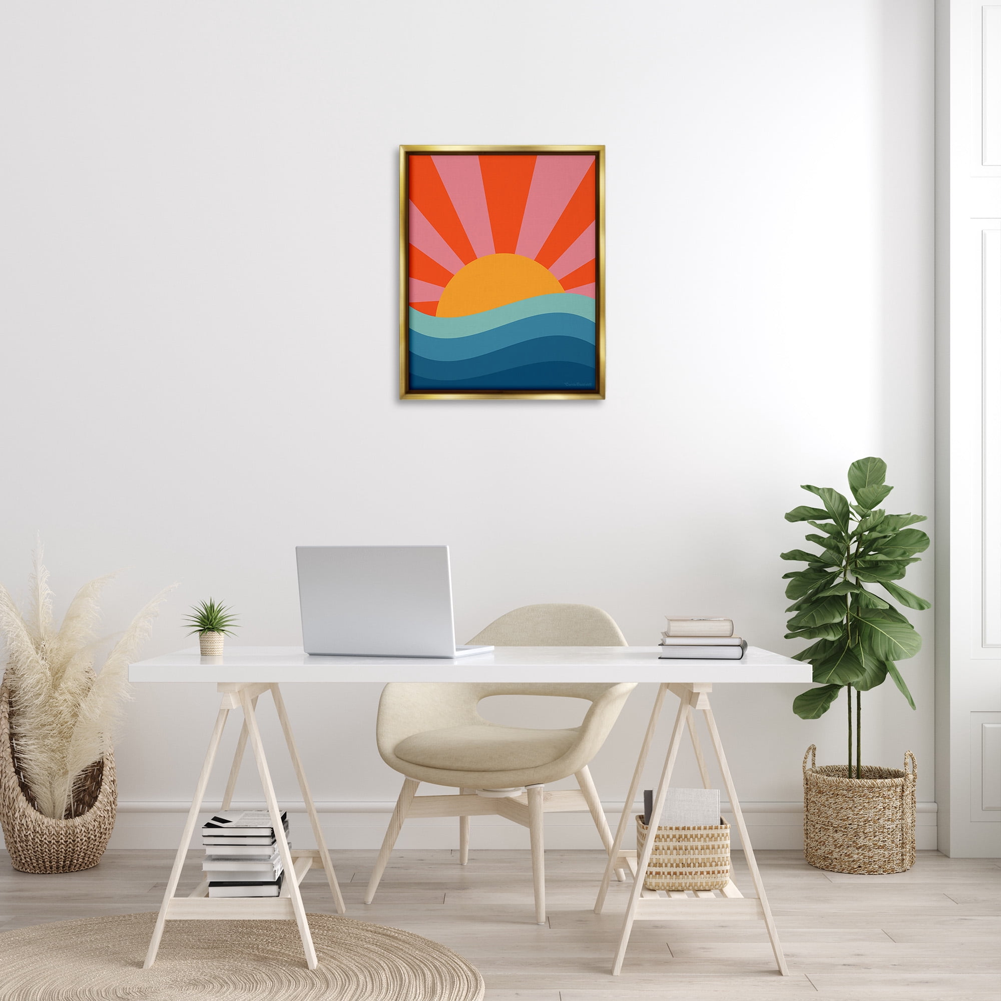 Stupell Industries Sun Rays on Sea Landscape Painting Gold Floater Framed Canvas Art Print Wall Art, 25 x 31
