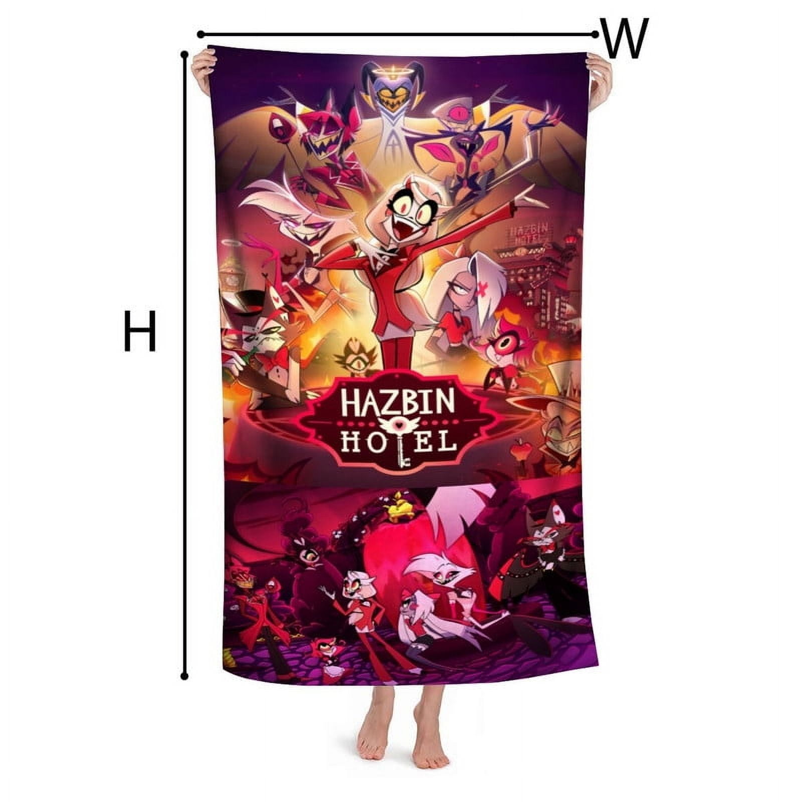 30.7×63in Hazbin Hotel Cartoon Gifts Beach Towel for Women Kids Birthday Bath Outdoor Quick Dry Lightweight