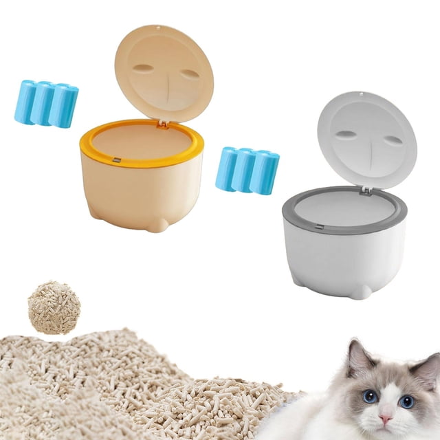2 Cubos De Arena Para Gatos Con Tapa Y Bolsas De Basura Para Animales Pequeños