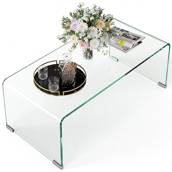 HOMCOM Glass Coffee Table with Safe Rounded Edges for Living Room