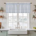 thumbnail image 2 of Navy Blue Striped Tier Curtains, Rustic Blue Stripe Modern Art Beige Light Filtering Kitchen Curtains, 2Pcs Rod Pocket Half Window Treatments Panels for Sink Cafe Cabinet Camper 27.5x24 Inches, 2 of 9