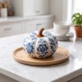 thumbnail image 4 of Blue White Floral Fabric Pumpkin Ornament, Stuffed Cloth Pumpkin Tabletop Decor, Farmhouse Indoor Decorative Pumpkin for Halloween Thanksgiving Shelf Mantel Home Display, 4 of 8