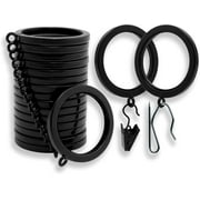 Luxury Curtain Rings  Premium Metal with Quiet, Smooth Nylon Inserts  Pinhooks and Clips Included  1 1/2" Inside Diameter  18 Rings for Two Standard Curtains  Tuxedo Black