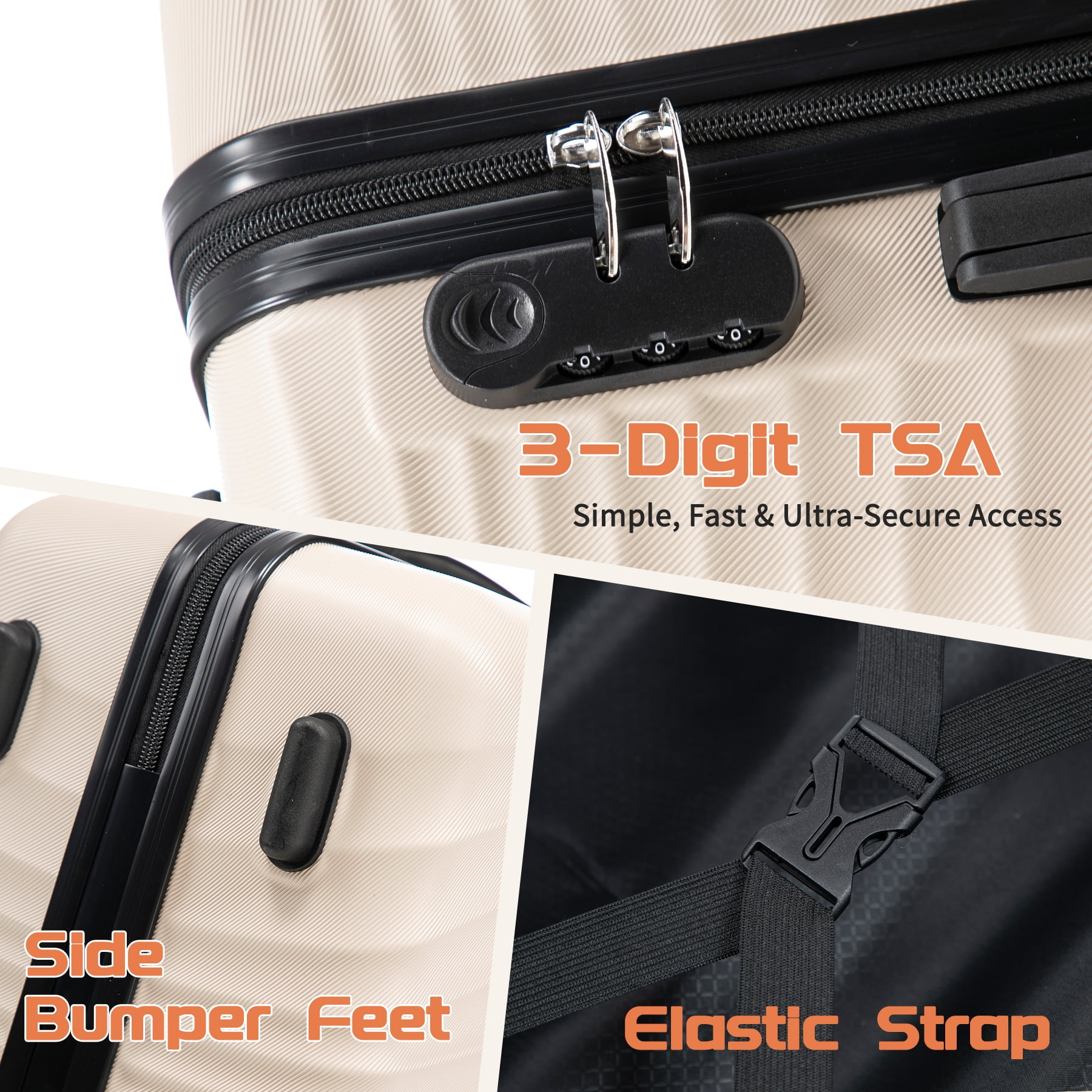 Rosamo Luggage Sets 3 Piece, HardsideTravel Suitcase with Spinner Wheels 20/24/28" , Carry on Luggage with TSA Lock(Beige)