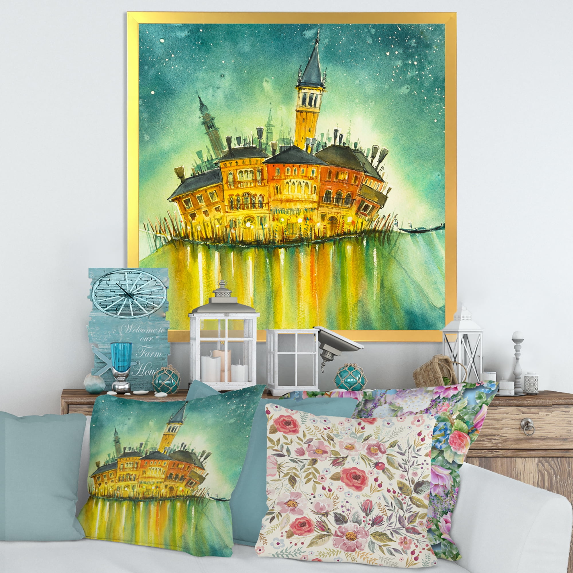 Designart 'Portrait of Idyllic Island of Venice At Night' Modern Framed Art Print