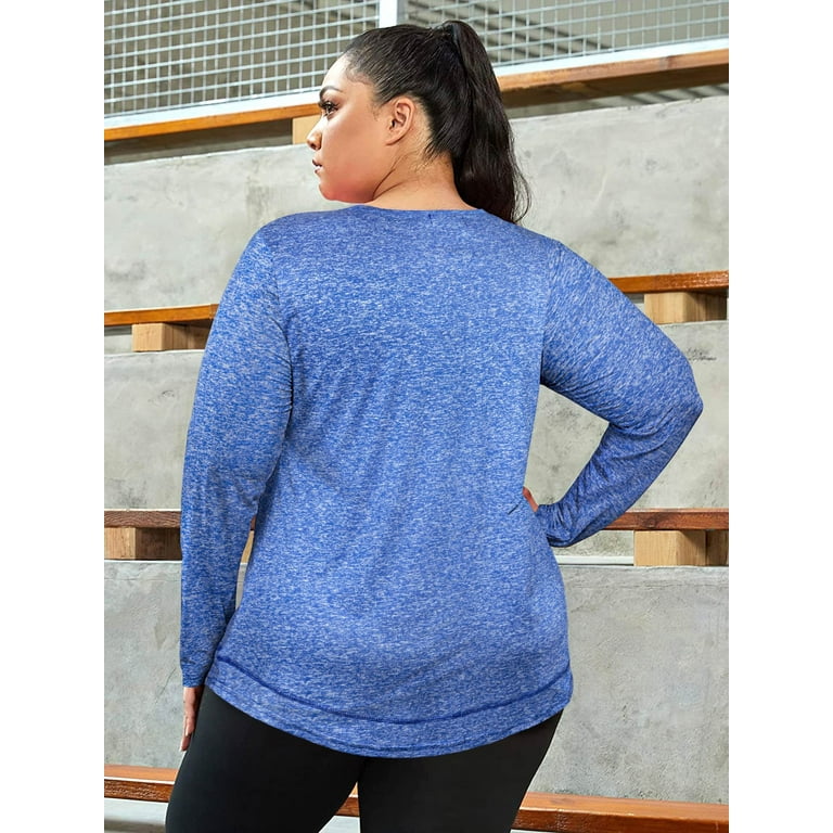 Women Long Sleeve Athletic T Shirt Quick Dry Workout Shirts Criss-Cross  Back Athletic Tops Lightweight Running Shirt Blue XL