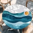 thumbnail image 3 of Teal Blue Round Fitted Table Cover Water Ripple Abstract Gradient Coean Waves Waterproof Table Cloth with Elastic Edge Wipeable Tablecloth for Picnic Camping Party Fits 45"-54" Diameter, 3 of 8