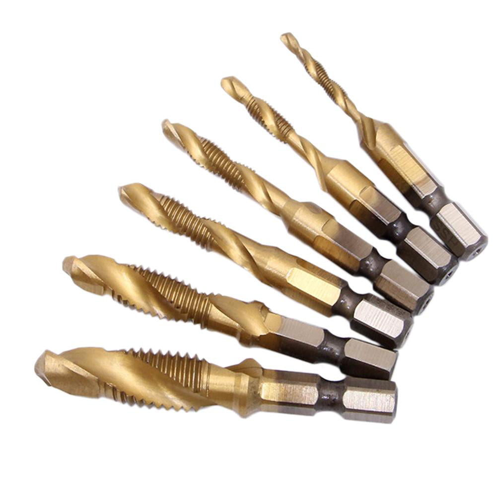 Gold 6pcs/set Tap Drill Bits Hex Shank HSS Screw Spiral Point Thread Tools New 