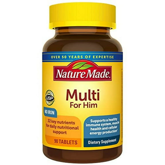 Nature Made Multivitamin For Him with No Iron, Men's Daily Nutritional Support, 90 Tablets, 90 Day Supply