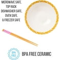 thumbnail image 4 of Silver Buffalo Sanrio Hello Kitty Pink and Gold Japanese Pattern with Flowers Ceramic Ramen Noodle Rice Bowl with Chopsticks, Microwave Safe, 30 Ounces, 4 of 11